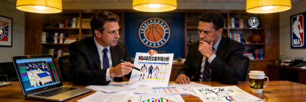 NBA球员交易市场分析 - 球队经理在办公室讨论交易方案